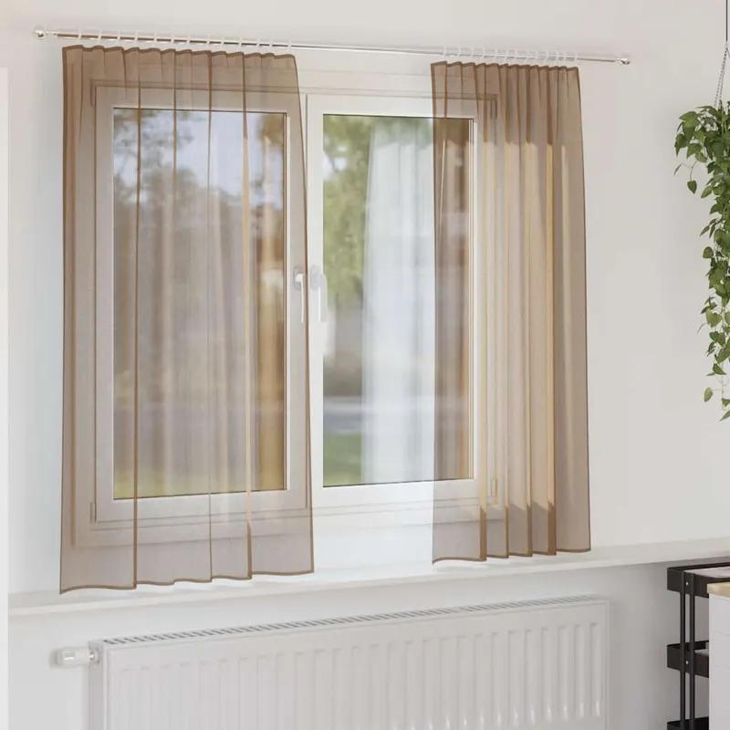 Voile Vorhänge mit Stangentaschen 2 Stk. Hellbraun