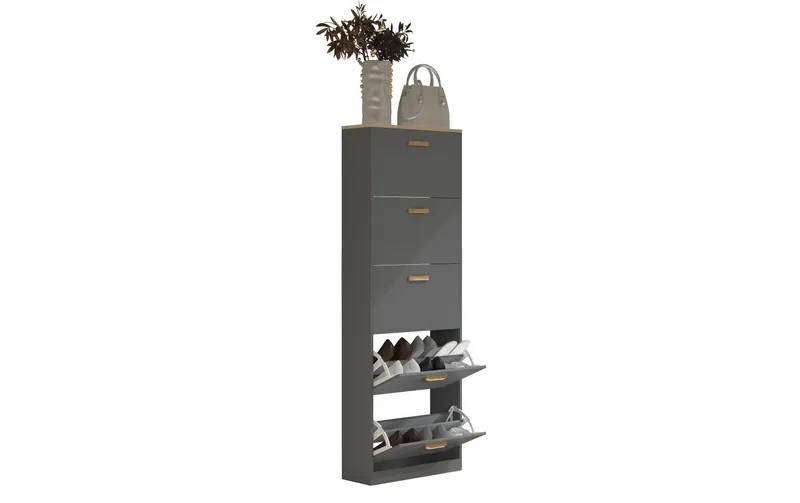 VCM Schuhschrank Halom XL 59 x 170 cm, anthracite/Honig-Eiche