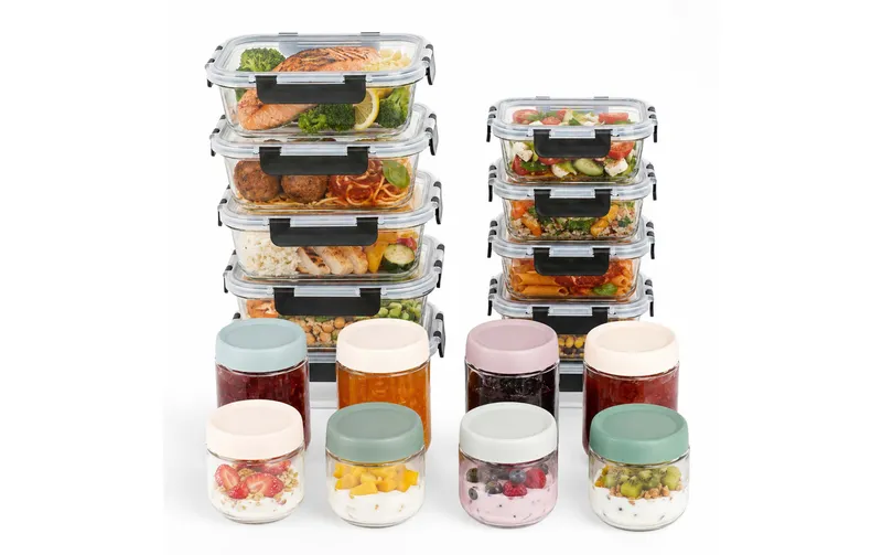 relaxdays Réserveuses 1,04 l, Transparent/Rose/Sombre vert