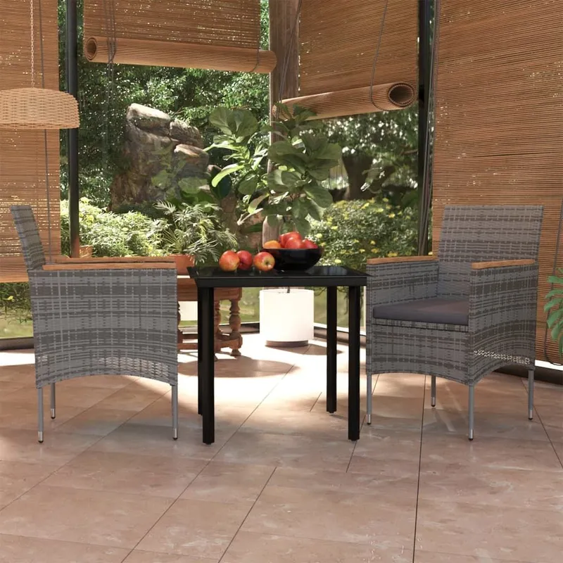 3 pz. set pranzo da giardino con Auflagen grigio e nero