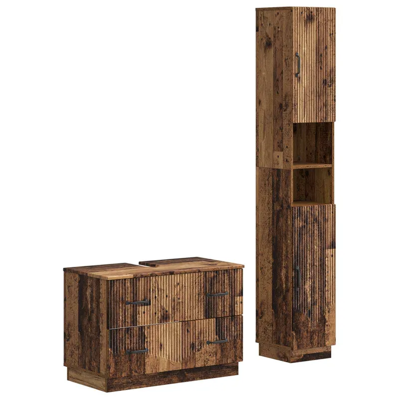 2-teiliges Badezimmer Schrank Set HOORN Altholz Holzwerkstoff