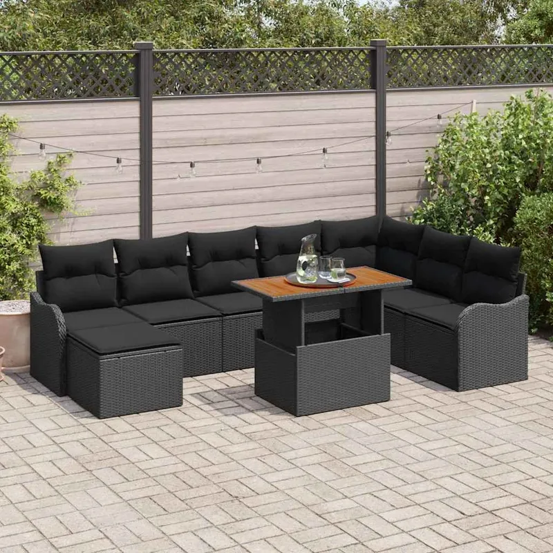 Garten-Sofa-Set 9 stk. Schwarz