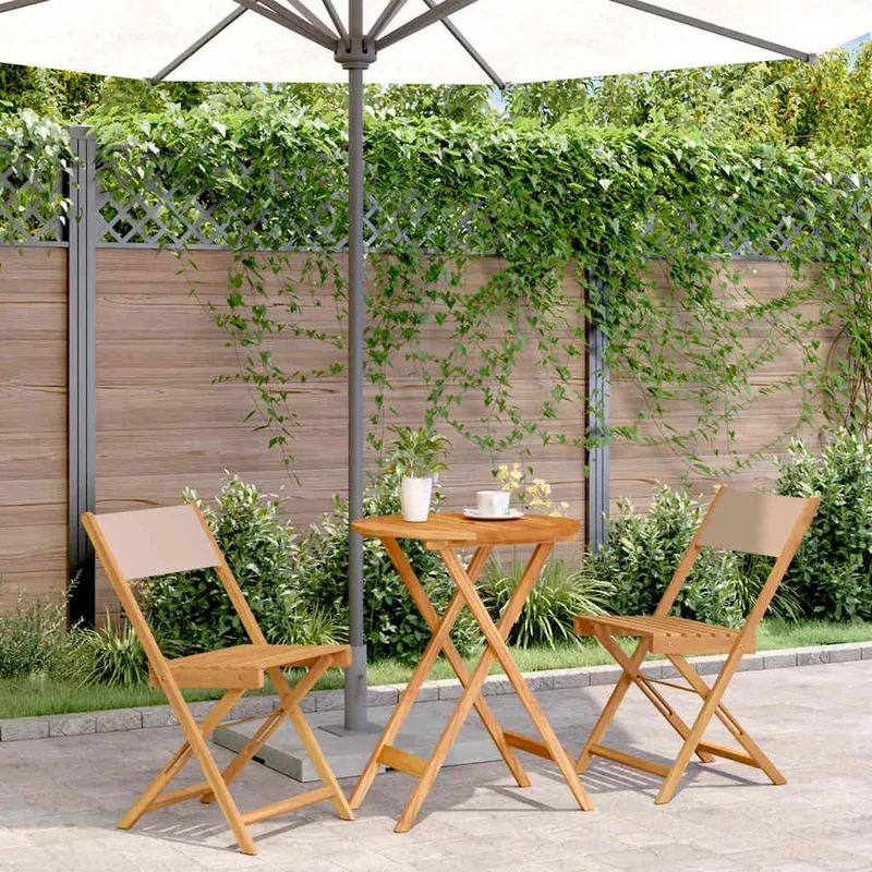 3-tlg. Bistro-Set Taupe Stoff und Massivholz