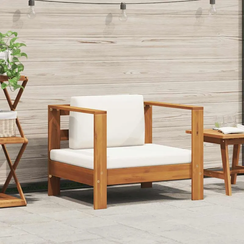 Gartenstuhl mit Auflagen Creme Akazie Massivholz