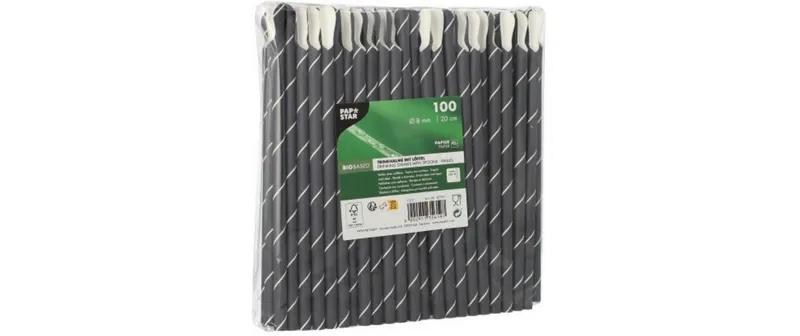 Papstar Strohhalm STRIPES 100 Stück, Schwarz/Weiss