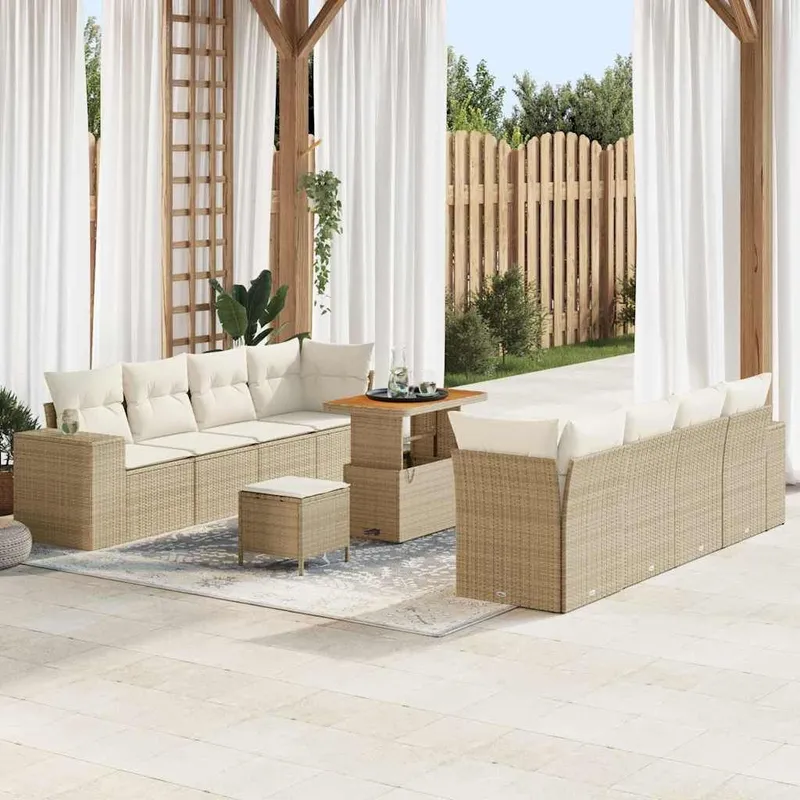 Gartensofa-set Beige und Creme Poly-Rattan