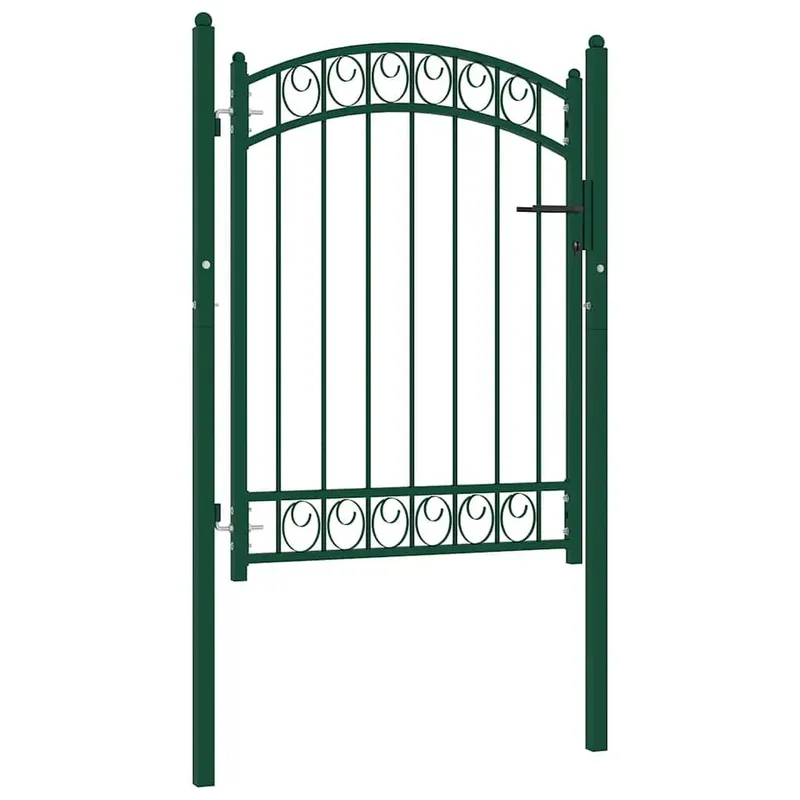 Portail de clôture EMMEN avec partie supérieure cintrée en acier 100 x 98,5 cm vert