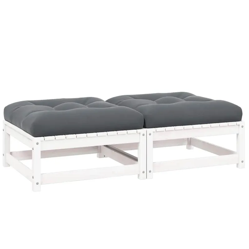 Garten-Fußhocker mit Kissen 2 Stk. bianco legno massiccio pino
