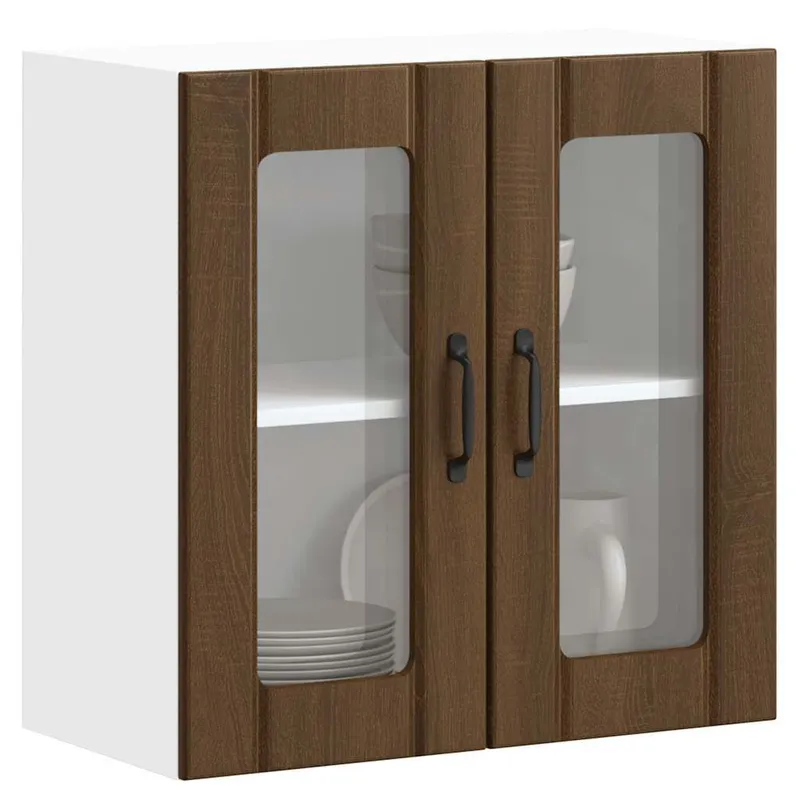 Pensile da Cucina Lucca Marrone Effetto Rovere con Anta in Vetro