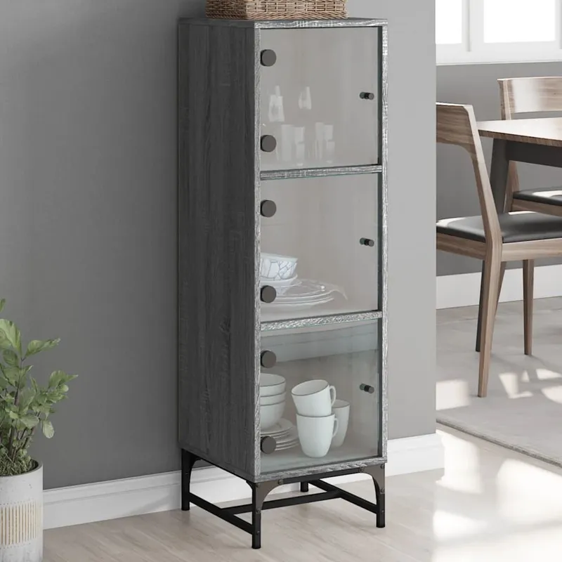 Highboard mit Glastüren grigio Sonoma 35x37x120 cm