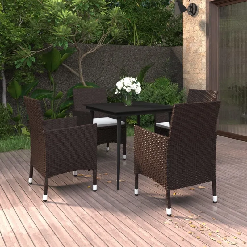 Ensemble à manger de jardin coussins 5 pcs Résine tressée Verre