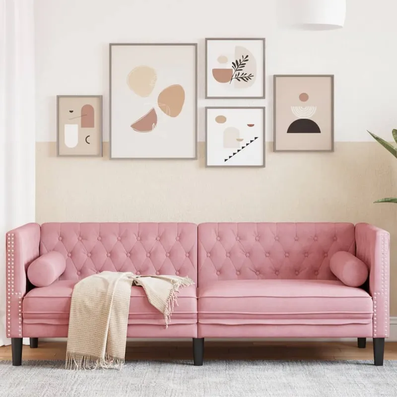 Chesterfield-divano con Nackenrollen 3-Sitzer rosa velluto