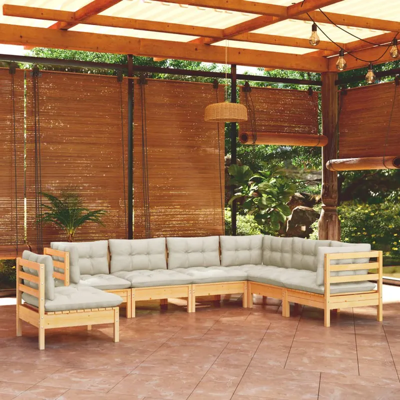 7-tlg. Garten-Lounge-Set mit Creme Kissen legno massiccio pino