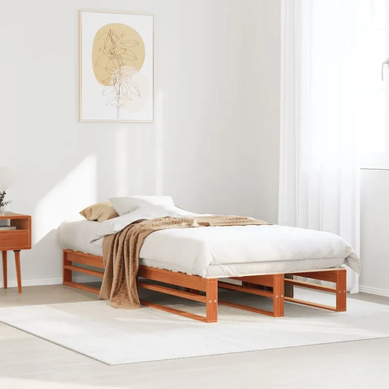 Letto in legno massello di pino senza materasso, Marrone Cera, 90x190 cm