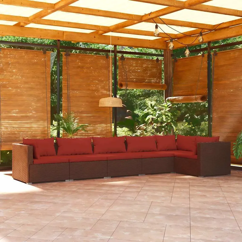 6-tlg. Garten-Lounge-Set mit Auflagen Poly Rattan marrone