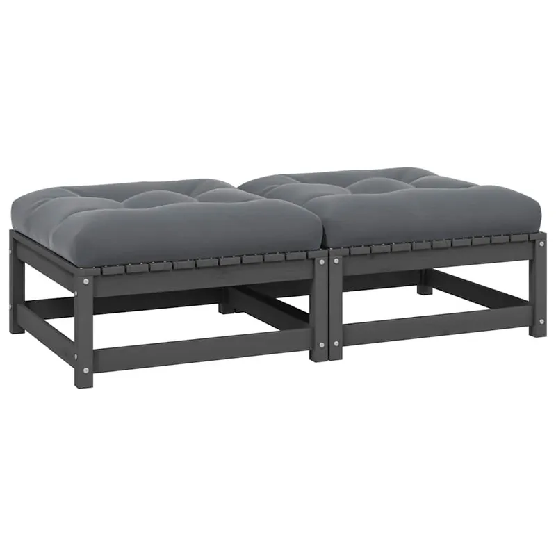 Garten-Fußhocker mit Kissen 2 Stk. Grau Massivholz Kiefer
