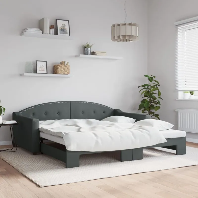 Letto estendibile chiaro grigio 100x190 cm Tessuto