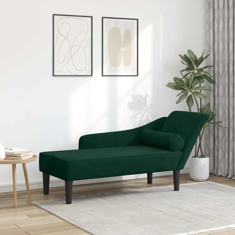 Chaiselongue con cuscini verde scuro velluto