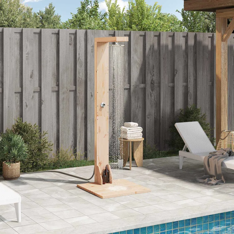 Gartendusche 210 cm Massivholz Kiefer und Edelstahl Natur