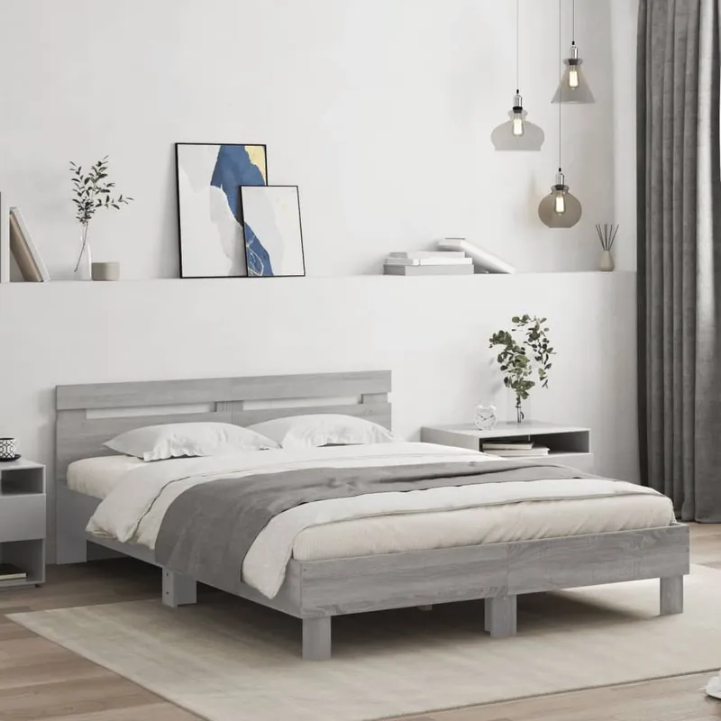 Bettgestell mit Kopfteil grigio Sonoma 150x200 cm derivato del legno