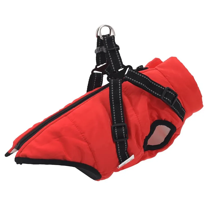 Cappotto per Cani con Pettorina Impermeabile Riflettente Rosso L24