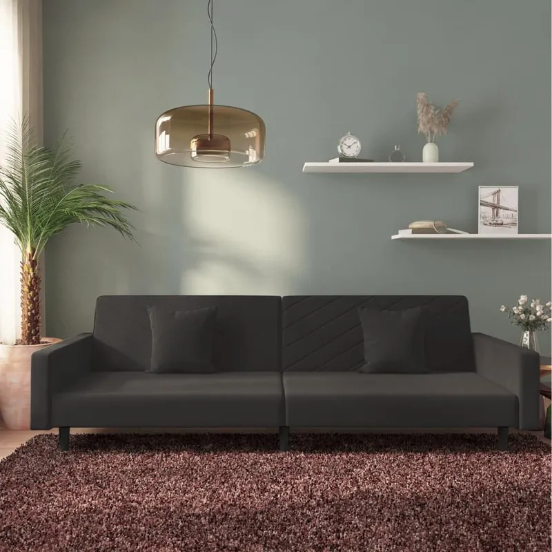 Schlafsofa 2-Sitzer mit 2 Kissen nero Samt