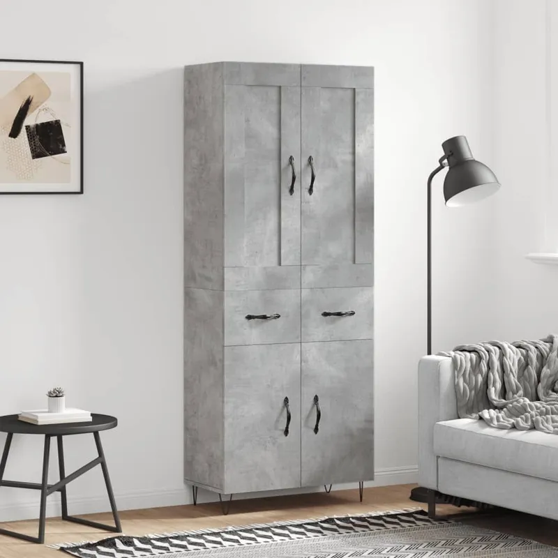 Highboard Betongrau 69,5x34x180 cm derivato del legno