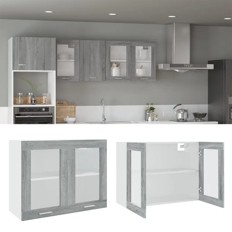Hängeschrank Lyon Glas Grau Sonoma 80x31x60 cm Holzwerkstoff
