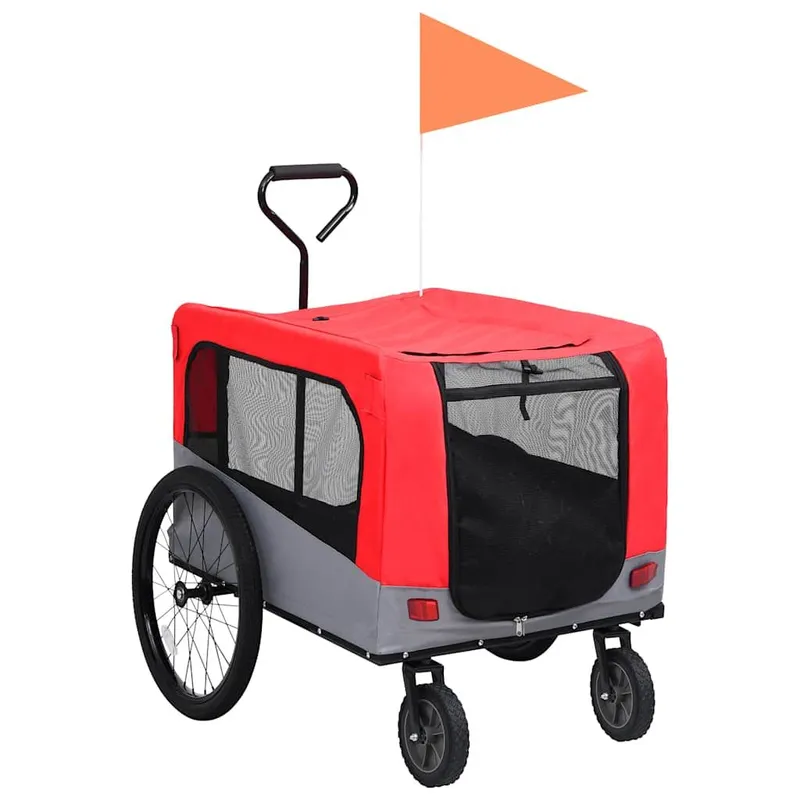 2-in-1 Fahrradanhänger für Hunde und Buggy rosso und grigio