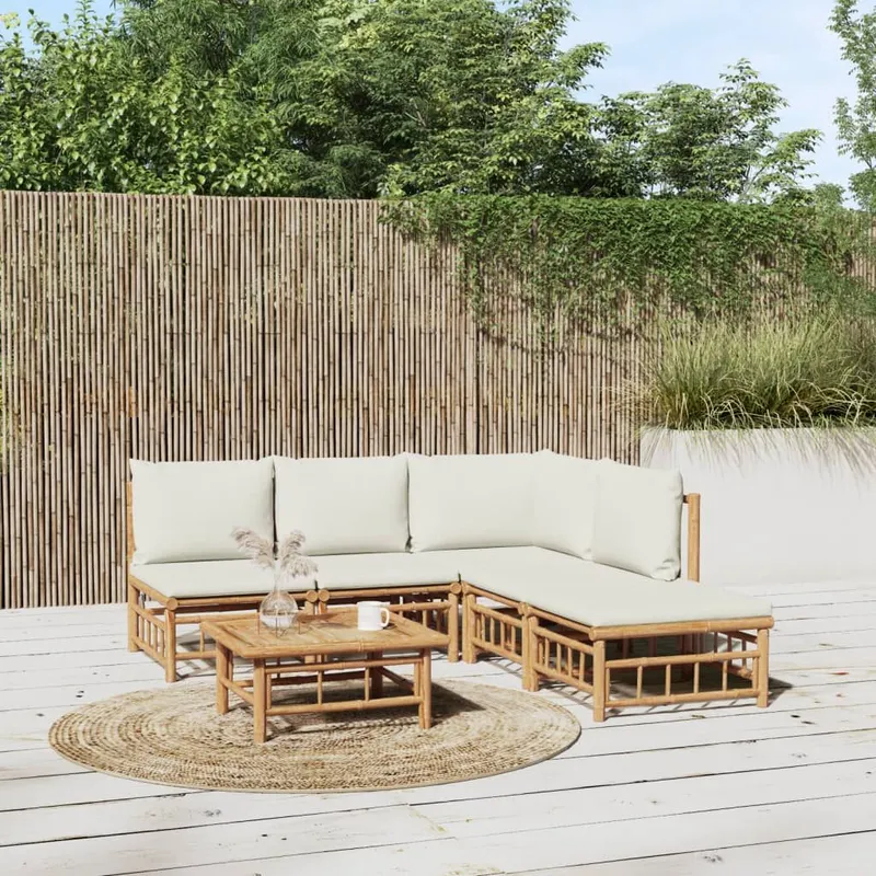 6 pcs Garten-Lounge-Set with Cremeweißen cushions Bambus