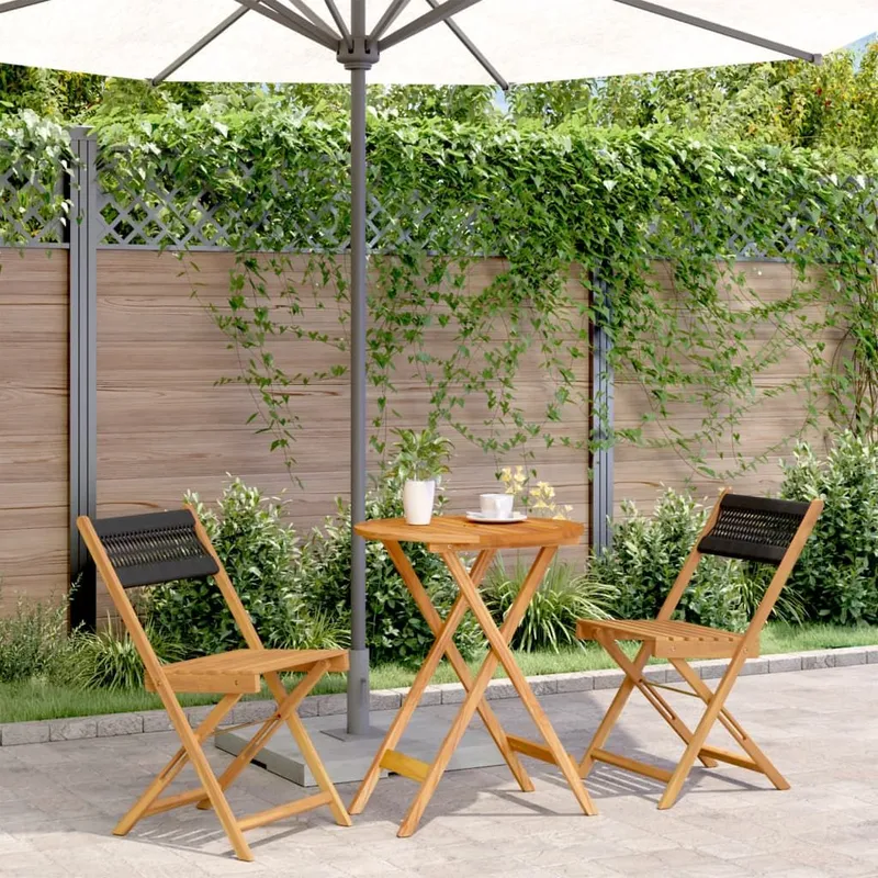 3 pz. Bistro-Set nero Polypropylen e legno massiccio