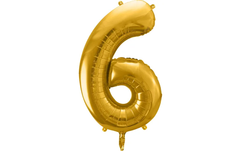 Partydeco Folienballon Zahl 6 gross 86 cm, gold, 1 Stück