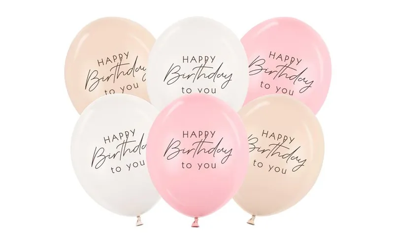 Partydeco Luftballon Happy Birthday, Rosa, 30 cm, 6 pièces