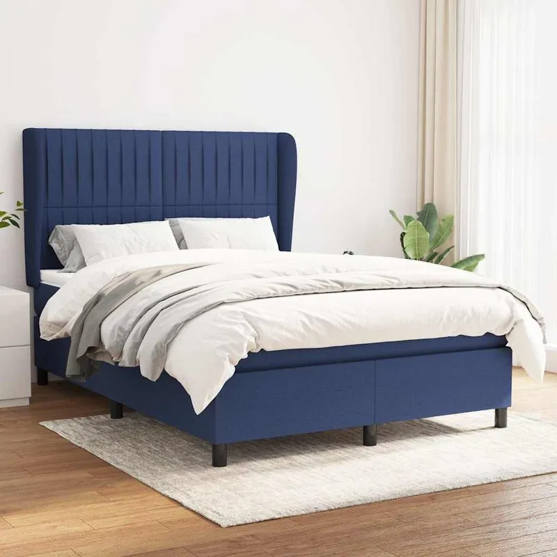 Sommier à lattes de lit avec matelas Bleu 140x190 cm Tissu