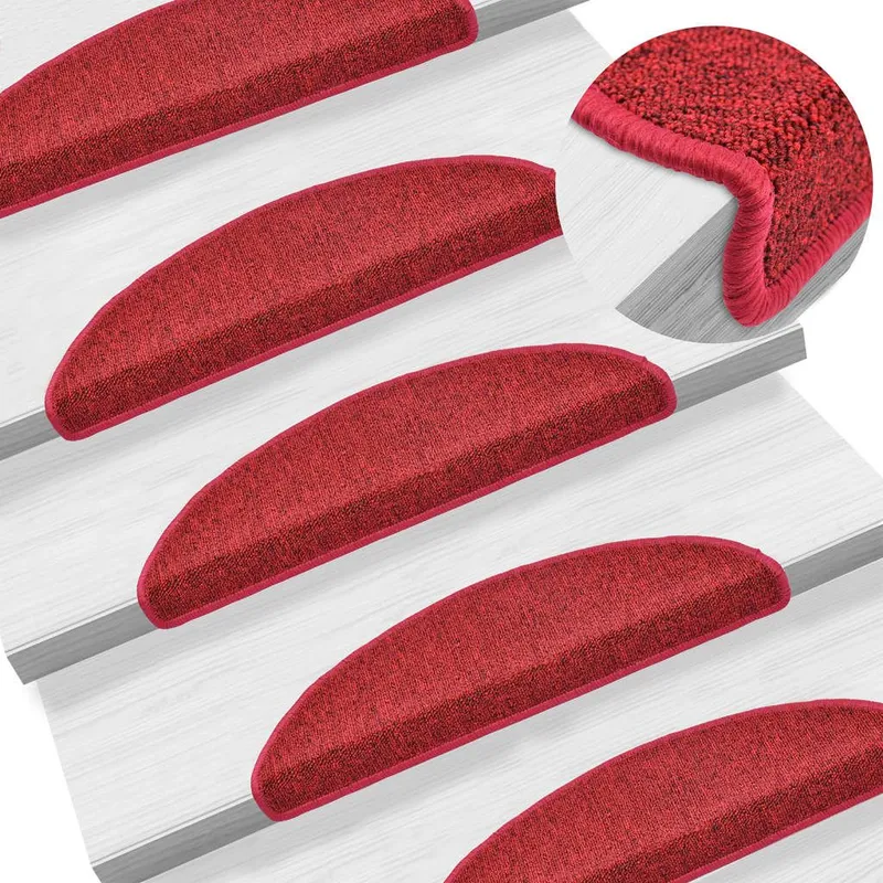 Tapis d'escalier 10 pièces 56 x 17 x 3 cm Rouge Demi-rond