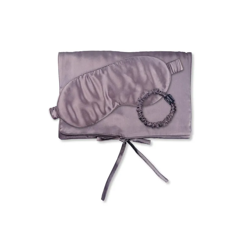 Ailoria Travel Set Sac, Masque à dormir & Scrunchie, S, Soie, Violet