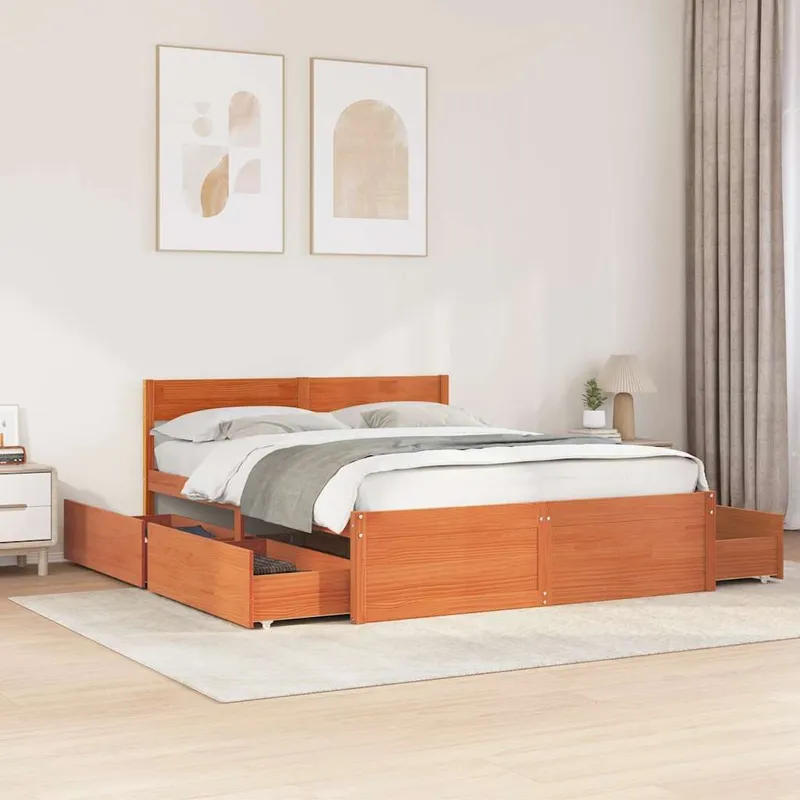 letto in legno massiccio senza materasso marrone cerato 140x200 cm legno di pino
