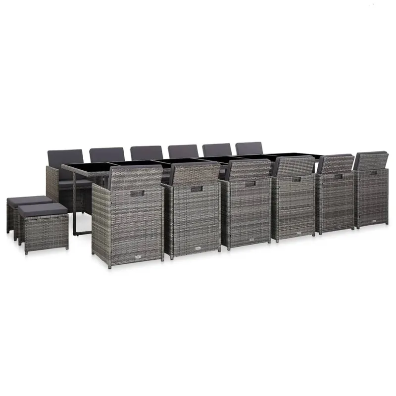 17-tlg. Garten-Essgruppe mit Auflagen Poly Rattan grigio