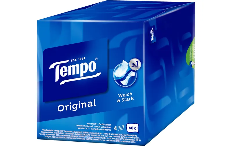 Tempo Taschentücher-Box Original Würfelbox 4-lagig 60 Stück