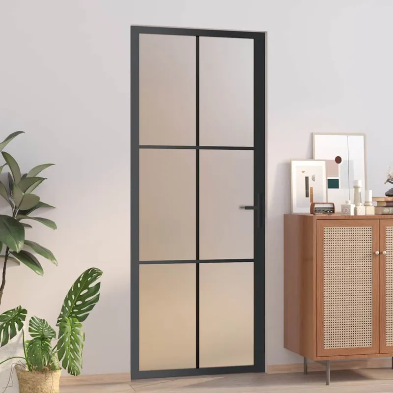 Porte intérieure 83x201,5 cm Noir Verre mat et aluminium