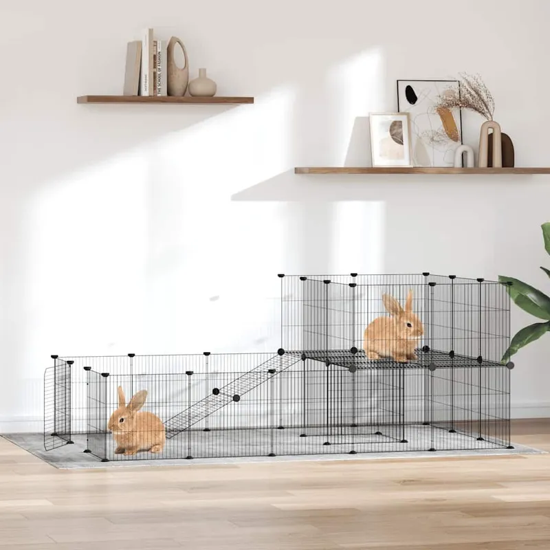 Cage animaux de compagnie à 36 panneaux et porte Noir 175x105x70 cm