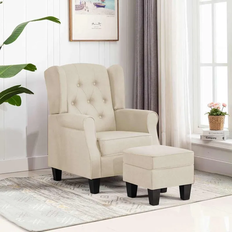 Sessel mit Fußhocker Creme tessuto