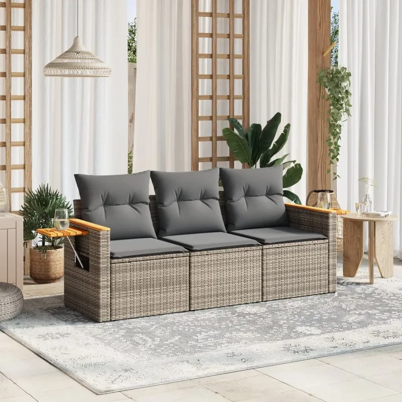 3-tlg. garden sofa set with cushions grey Poly Rattan