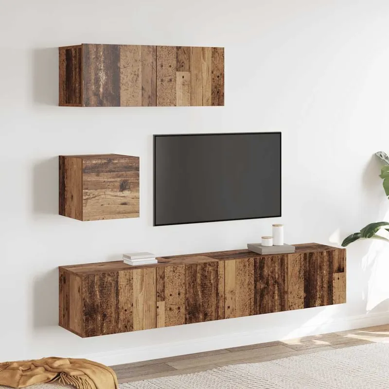 4-tlg. TV-Schrank-Set Wandmontage Altholz-Optik derivato del legno