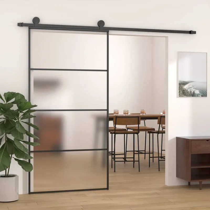 porta scorrevole ESG vetro e alluminio mattiert 102,5x205 cm nero