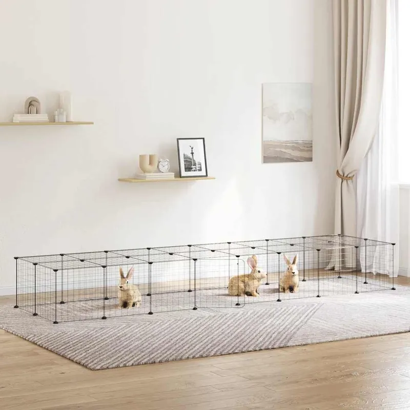 Cage animaux de compagnie à 36 panneaux et porte Noir 280x70x35 cm