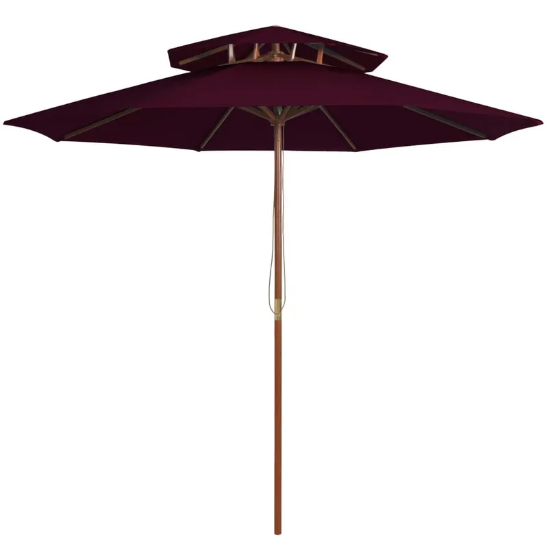 Parasol à deux étages avec mât en bois rouge bordeaux 270 cm