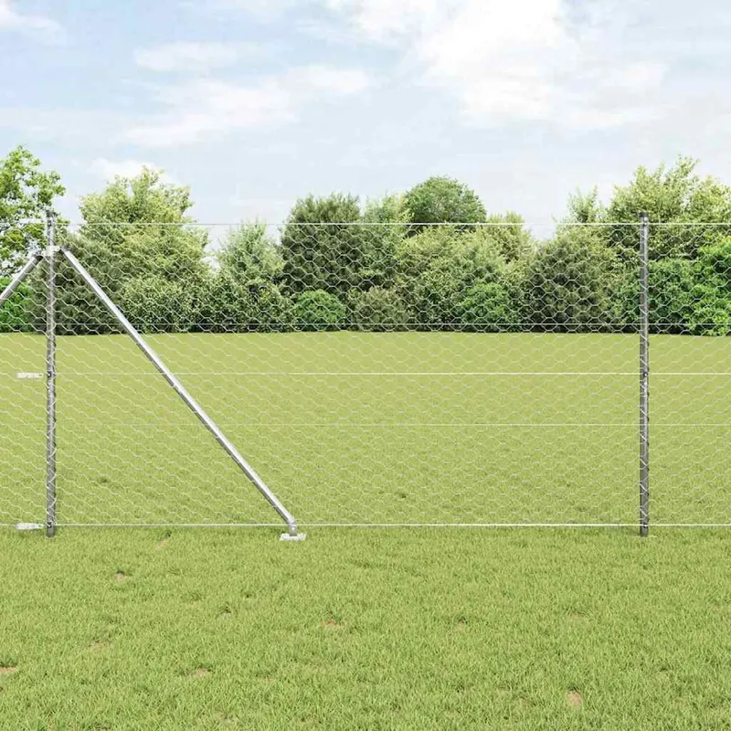 Sechseckzaun mit Pfosten 25 x 1,4 m Verzinkter Stahl Silber