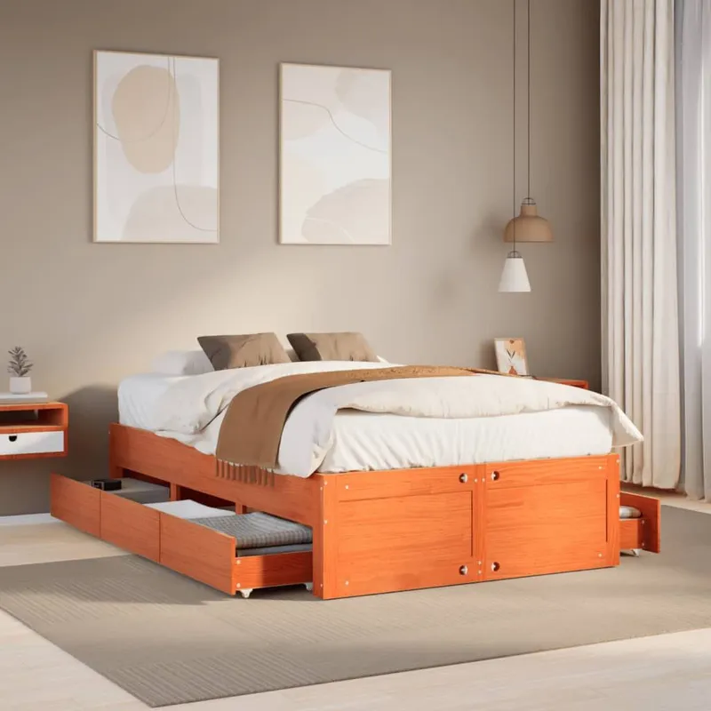 letto in legno massiccio senza materasso con cassetti 120x200 cm