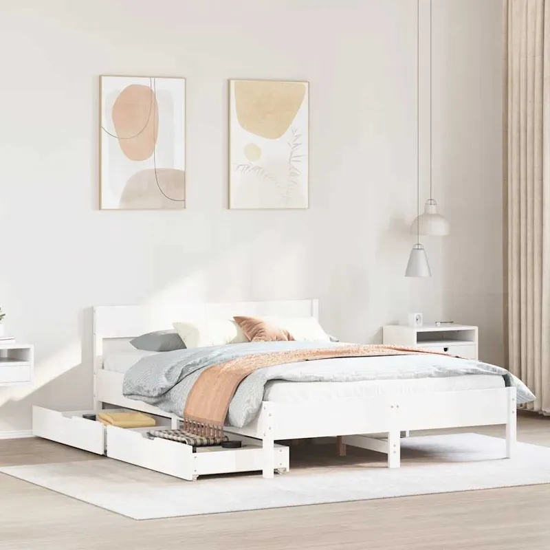 letto in legno massiccio senza materasso bianco 150x200 cm legno di pino